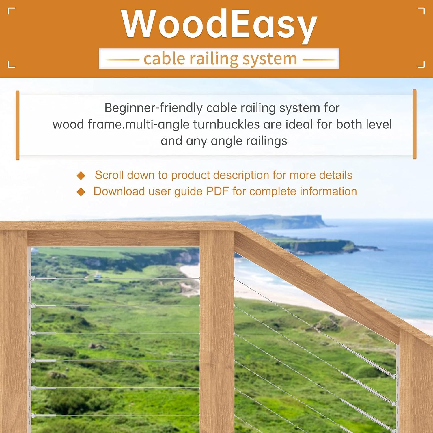 Super Cheap 🛒 Muzata 5Set 1/8 Cable Railing Kit Hardware Turnbuckle M5 Eye to Eye CK01 and 165' Wire Rope WR01 and CR12 for Wood Post Stainless Steel Angle Adjustable WoodLoft System 5 Cable Lines,CA4 CA5