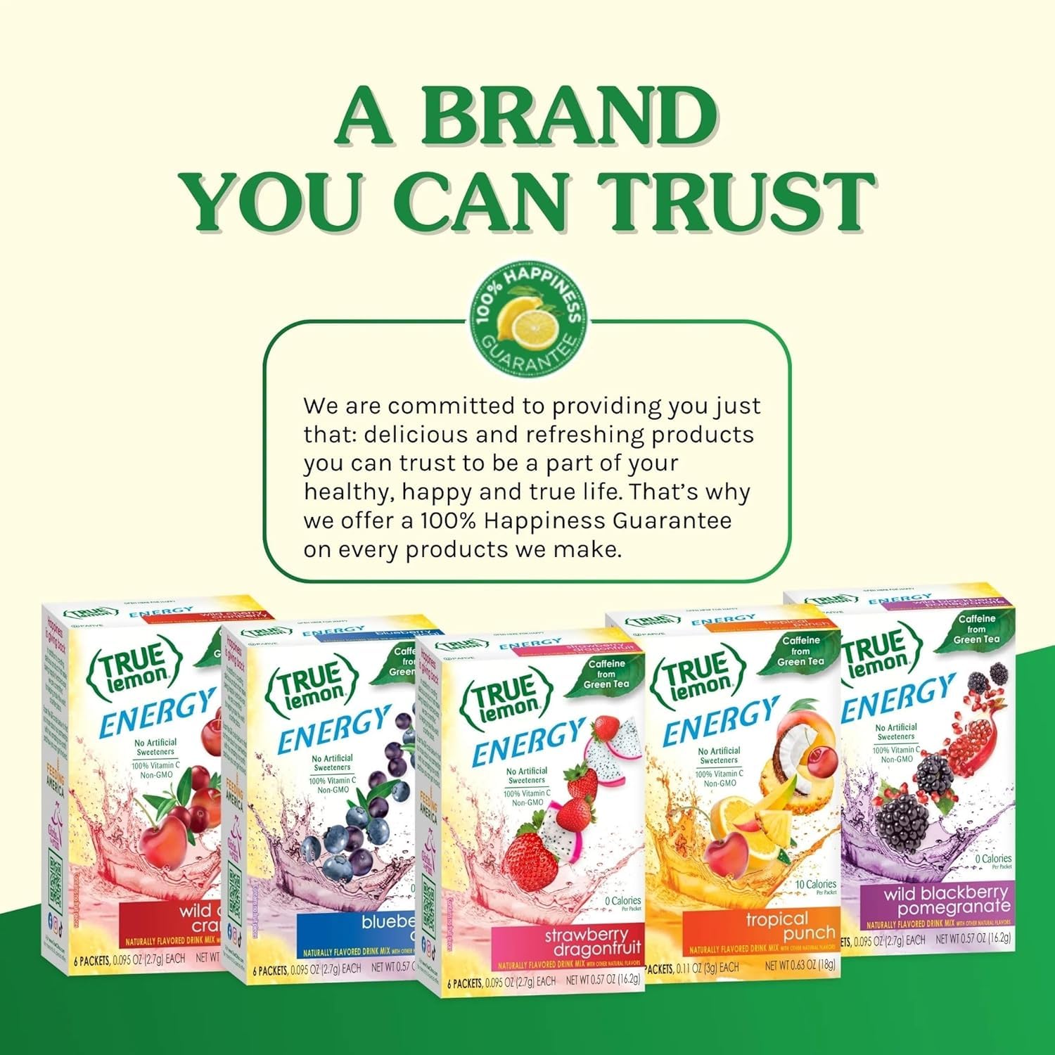 True Lemon Energy - Mezcla de bebida de arándano y cereza silvestre, sin conservantes, sin edulcorantes artificiales, paquetes de sabor de agua sin gluten y potenciador de agua con stevia, 6 unidades