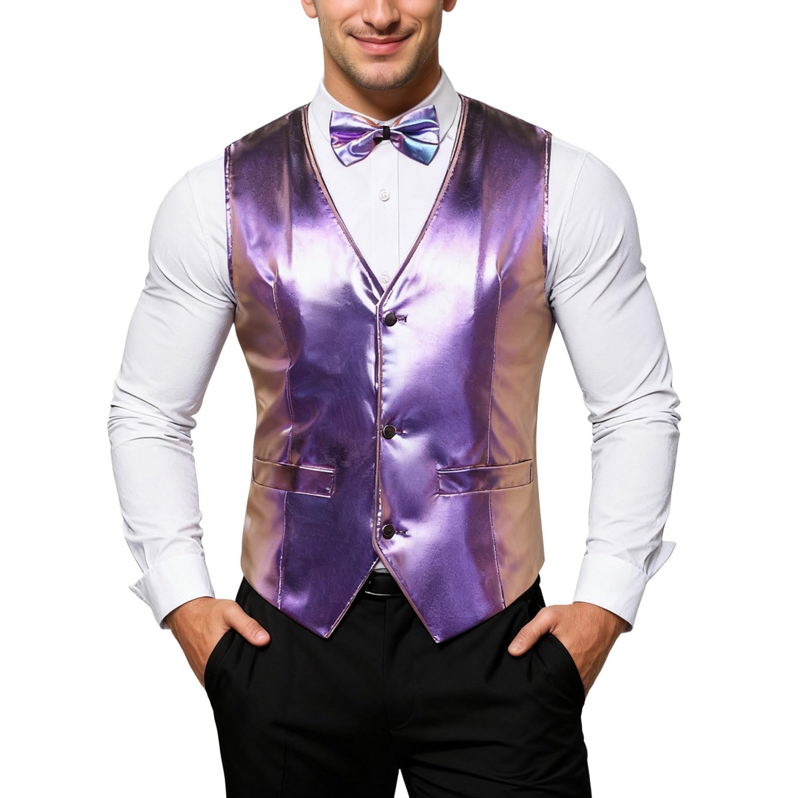 Gilet Elegante Uomo Paillettes Giacca Lucido Costumi Carnevale Spettacolo Panciotto Estivo Abito Glitter Medievale Fashion Slim Fit Casual