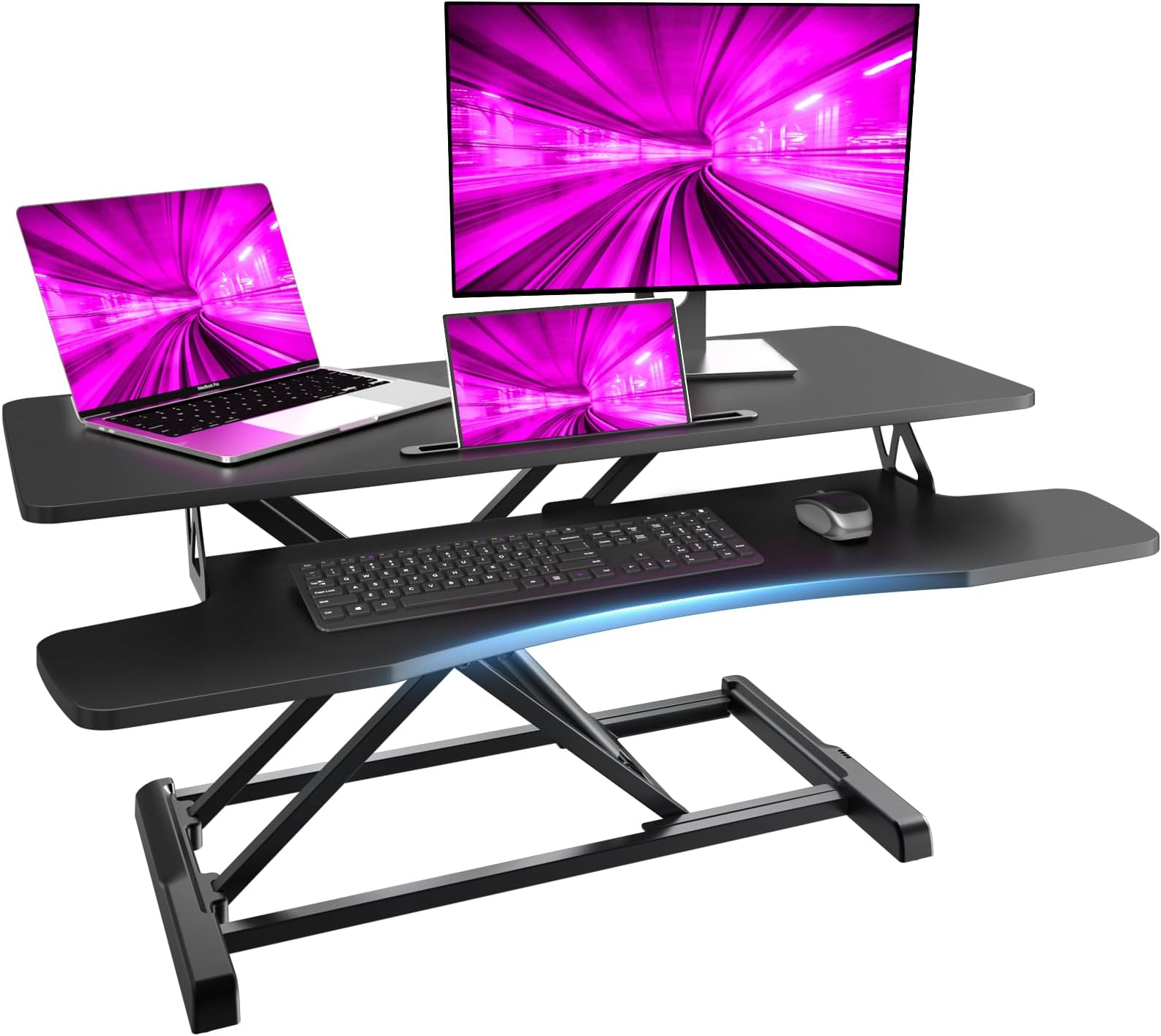 PUTORSEN 36 inch Standing Desk Converter, Height Adjustable Ergonomic Adjustable Sit Stand Desk Converter with 35.9 inch Keyboard Tray and Tablet Slot, Black