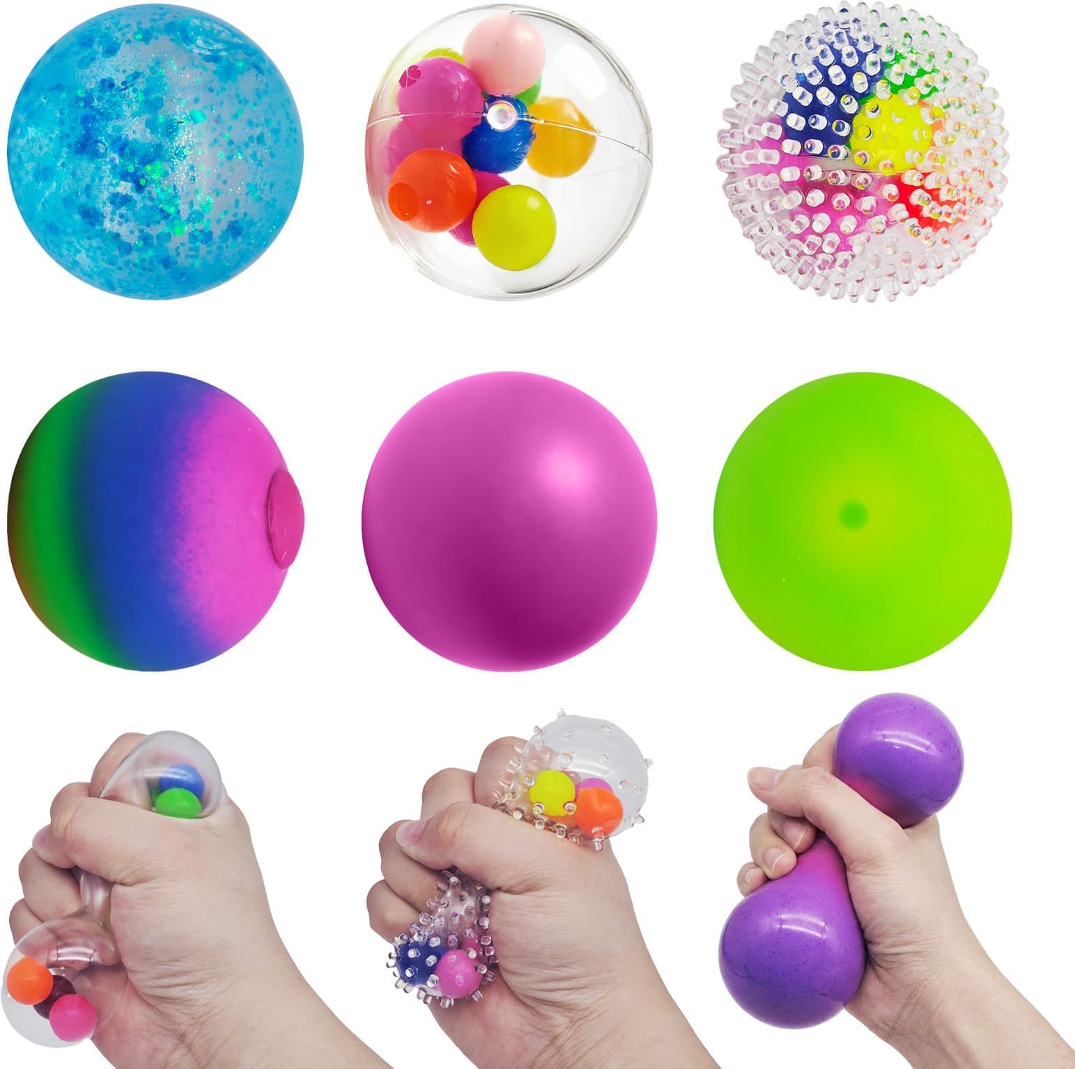 6 Stück Stressbälle,Anti Stress Bälle,Mini Mesh Stressbälle Antistressball,Sensory Stressballs,Antistressball mit Wasser Perle,Stressabbau Spielzeug,für Angst abbauen und Beruhigung