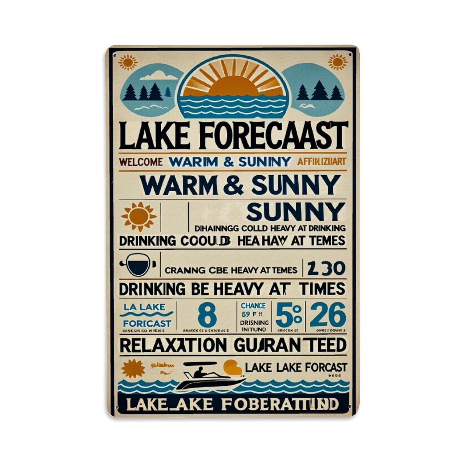 Enderetf Vintage Lake Forecast Warm Sunny Relaxation Guaranteed Tin Sign Metal Poster, Home Bar Garage Man Cave Cafe Indoor & Outdoor Wall Decoration 8X12inches