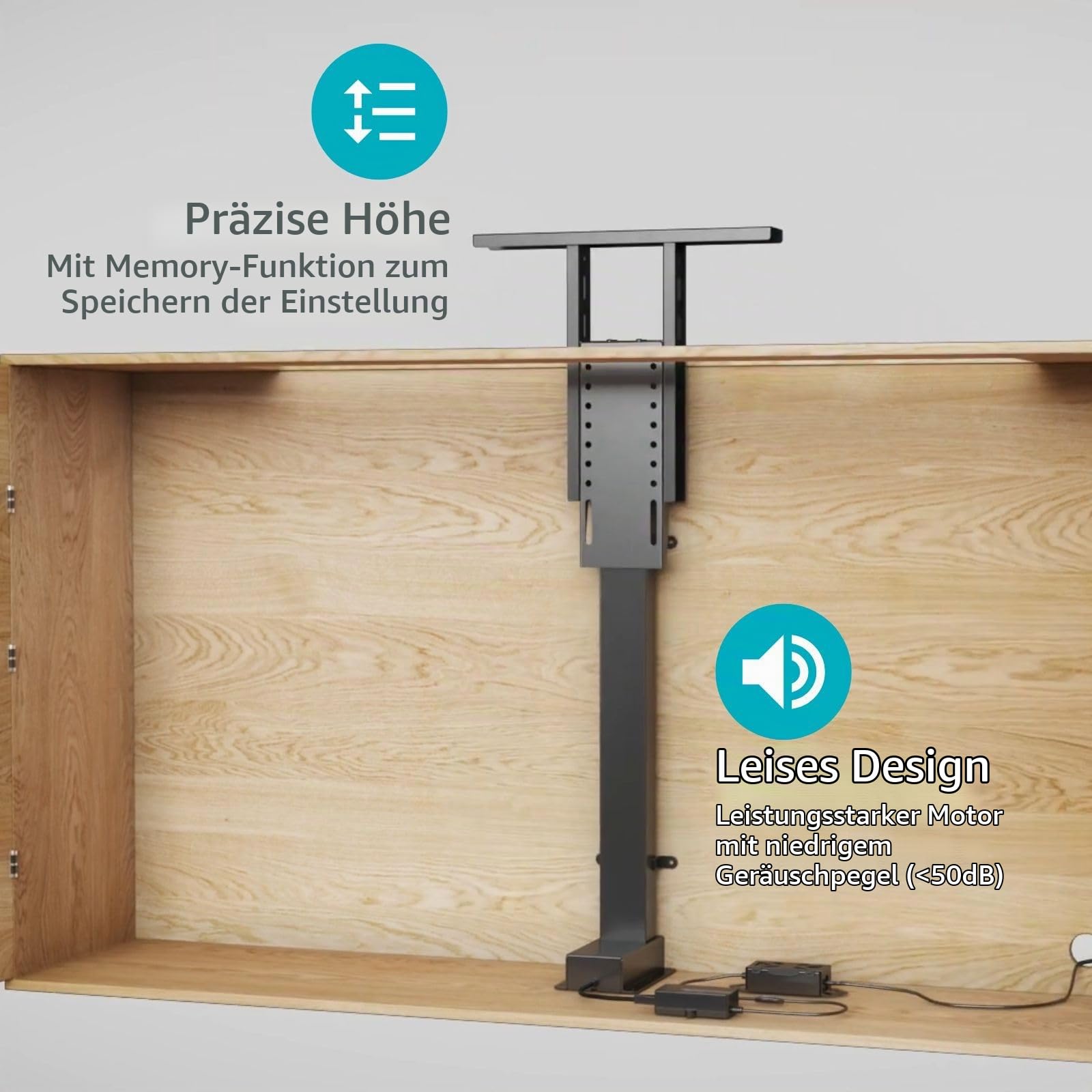 Motorisierte TV-Ständer - 37-80" - maximal unterstützes Bildschirmgewicht: 60 kg - Built-in Schaltschrankbau - Hubbereich: 68-158 cm - ferngesteuert - ABS/Stahl - Schwarz
