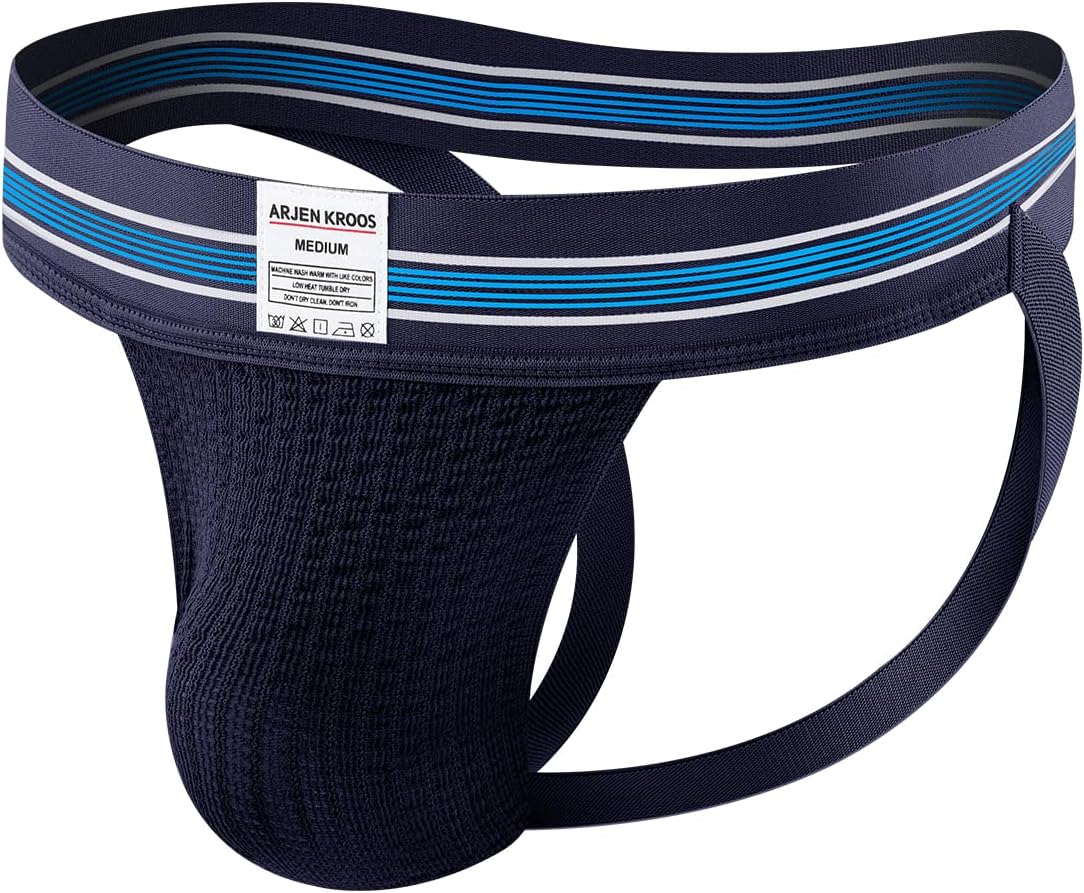 Arjen Kroos Men's Jockstrap Athletic Supporter Thongs Underwear Breathable Sexy Jock Strap with 2'' Wide Waistband