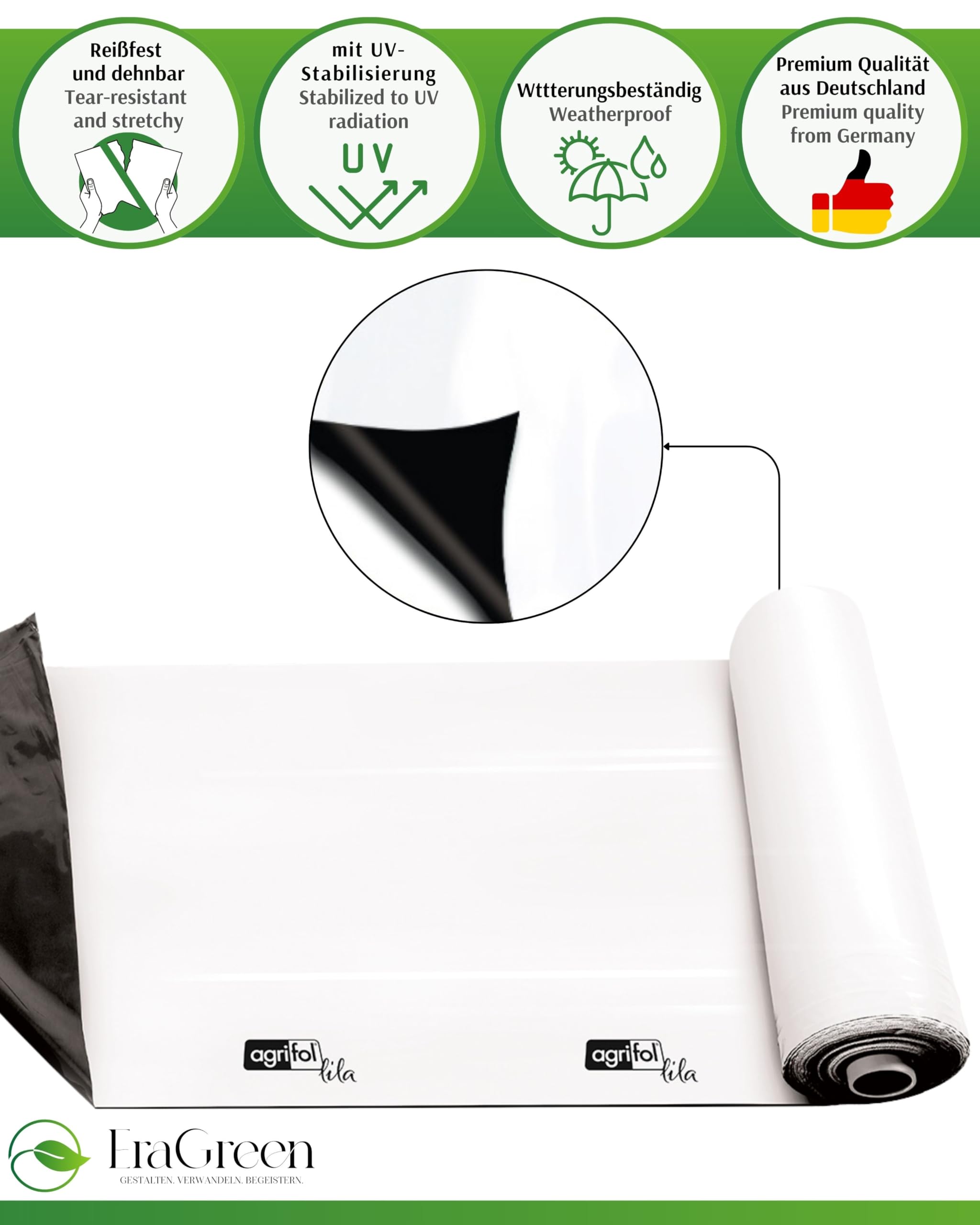 EraGreen Premium Silofolie 150 µm 10m x 4 m - Abdeckplane extrem dehnbar - ideal für Pools, Garten & BAU, UV-stabil, Poolplane Schwarz/Weiß, Poolfolie, Abdeckfolie, Gartenfolie, Siloplane