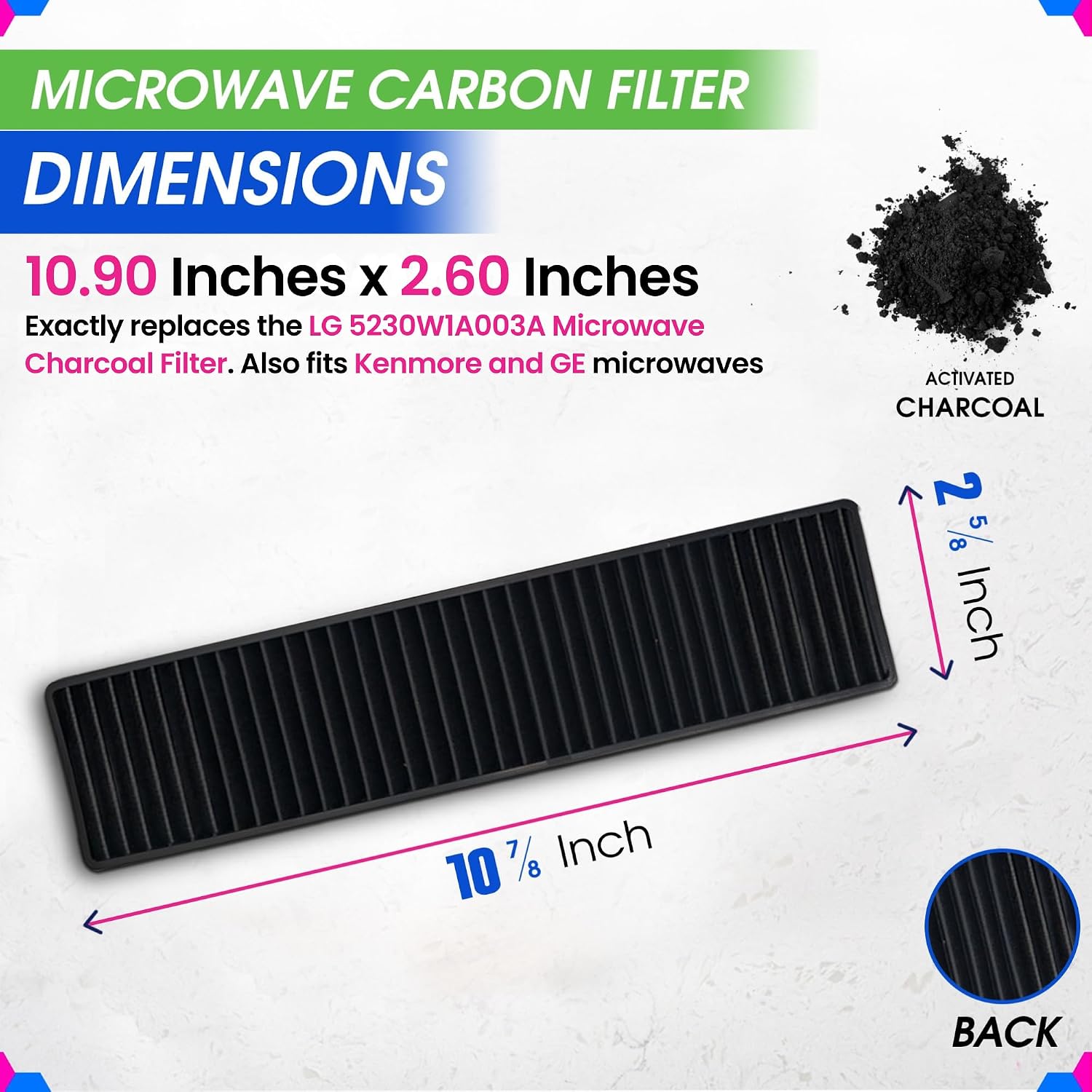 Bagean Microwave Filter 10.9"x 2.6" Fits LG 5230W1A003A Charcoal Filters