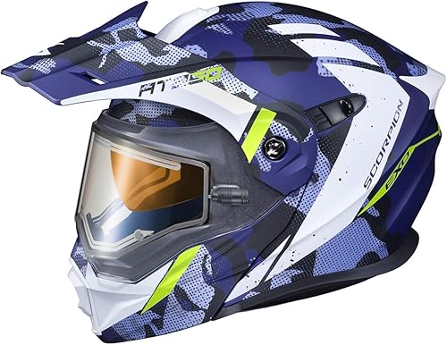 ScorpionEXO AT950 - Casco modular para moto de nieve de aventura para clima frío, escudo eléctrico con caja de respiración, bolsillos para altavoces