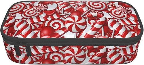 Miniatura 9 de Estuche organizador de bastón de caramelo de Navidad, color rojo y blanco, gran capacidad, papelería con cremallera, suministros escolares, bolsa