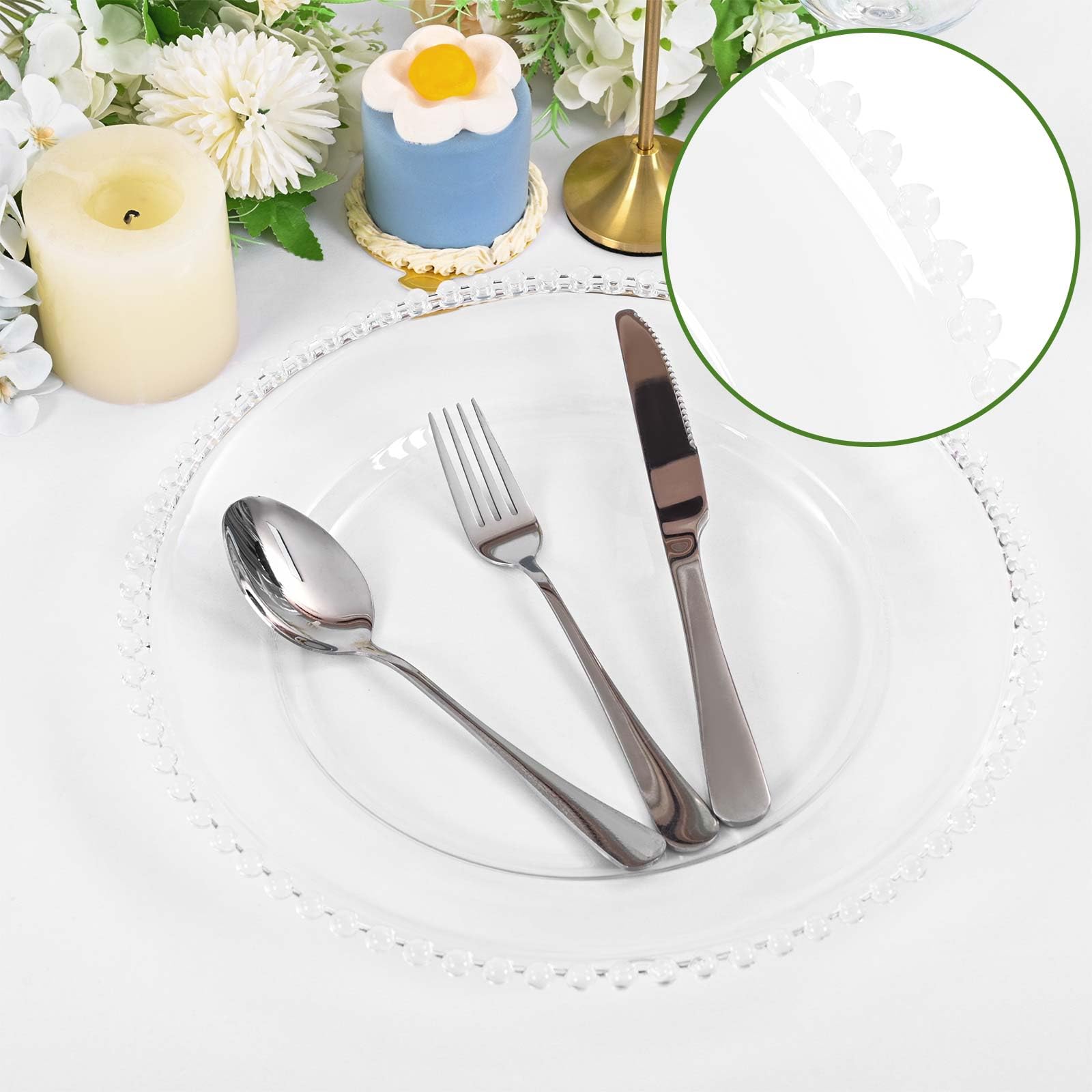 24 Pack Clear Acrylic Round Charger Plates With Beaded Rim, 13 Inch Plate Chargers for Dinner, Plastic Decorative Plates for Table Setting, Table Chargers for Wedding, Party, Event (Clear)