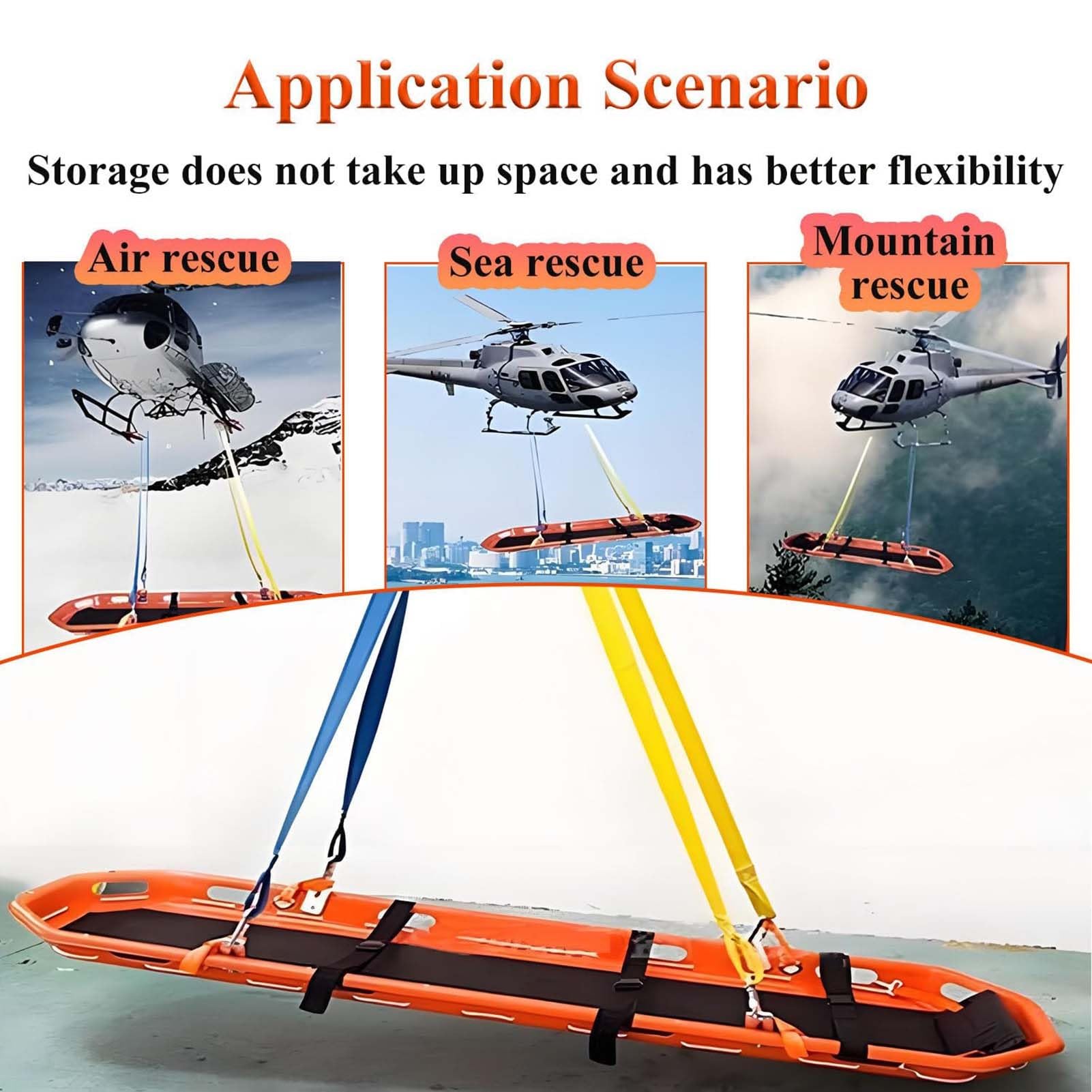 Cesta de ABS para Camilla de emergencia, transporte médico de pacientes en emergencias, Camilla independiente, adecuada para rescate aéreo de bomberos, para helic, Orange