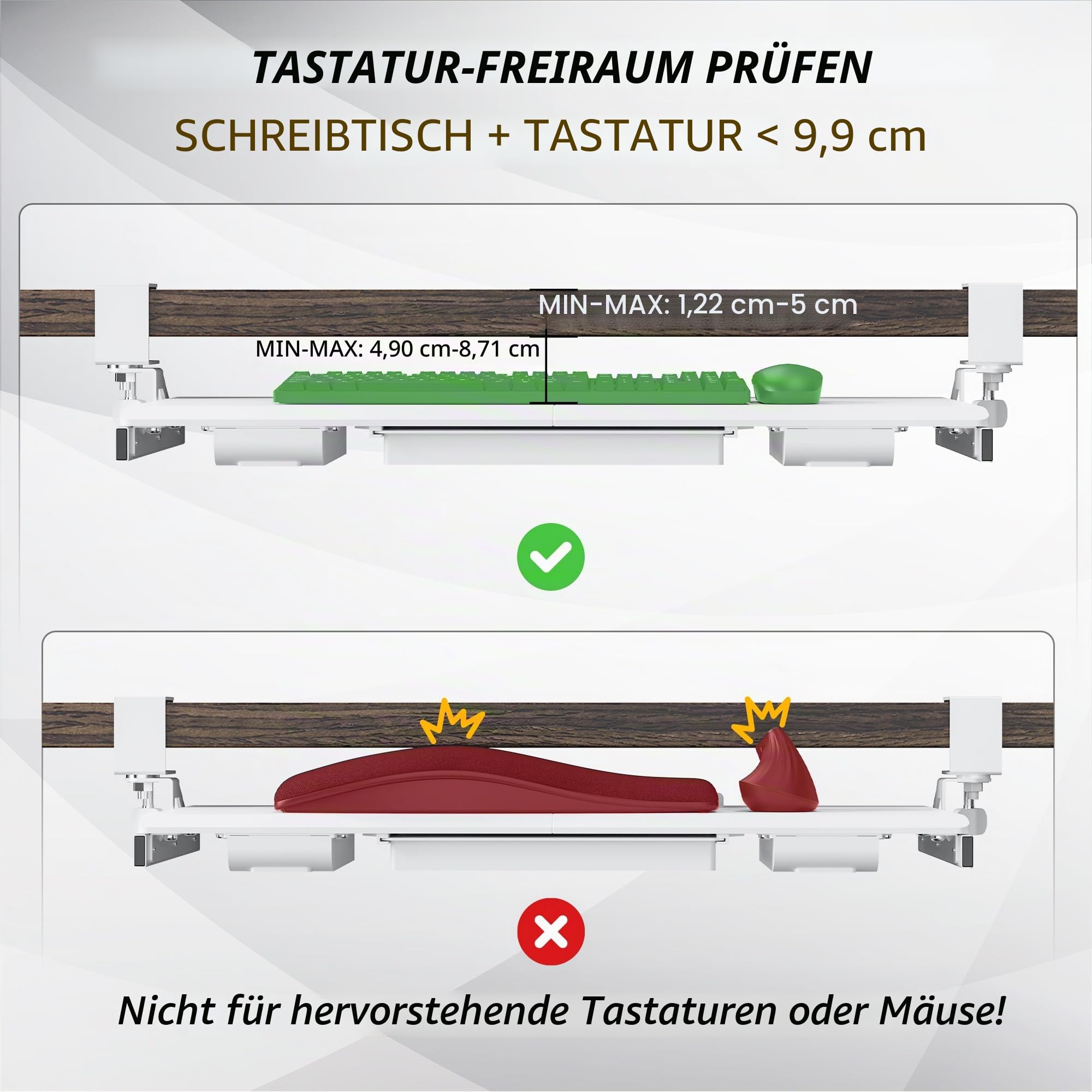 ETHU Tastaturablage unter dem Schreibtisch 680 x 300 mm, Ausziehbare Tastaturablage mit 180° Verstellbarer C-Klemme für L-förmigen Schreibtisch, Computer-Tastaturständer für Zuhause und Büro, Weiß