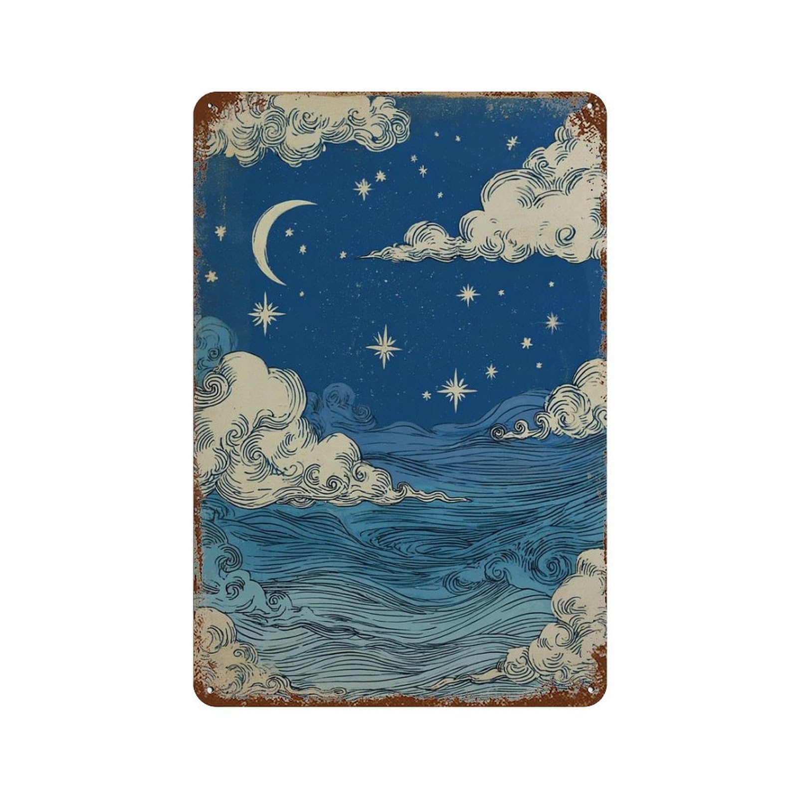 xiaoxiaoshen Night Sky Moon And Stars Landscape Celestial Nature Wall Decor Art Metal Tin Poster Modern Home Decor Art Home Bar Shop Decorations Vintage Sign 30x20cm