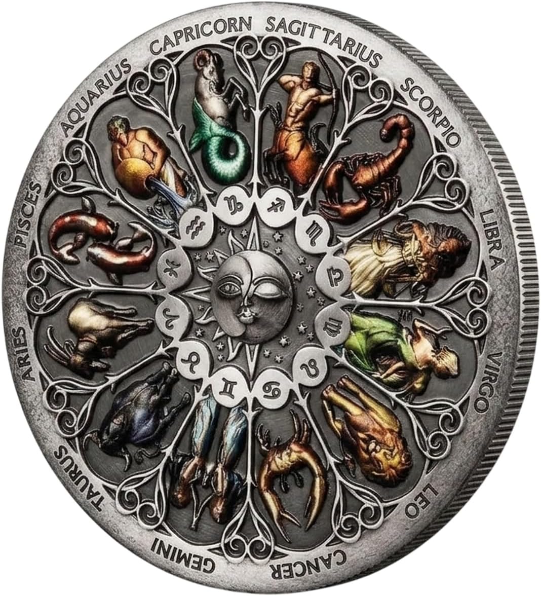 12 Signs of Zodiac Constellation Astrology Commemorative Coin | Antique Style Horoscope Collector Souvenir Keepsake