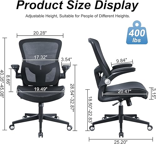 Miniatura 3 de Silla de oficina, 400 libras, silla de oficina ergonómica resistente con brazos abatibles, sillas de escritorio de oficina en casa con altura de
