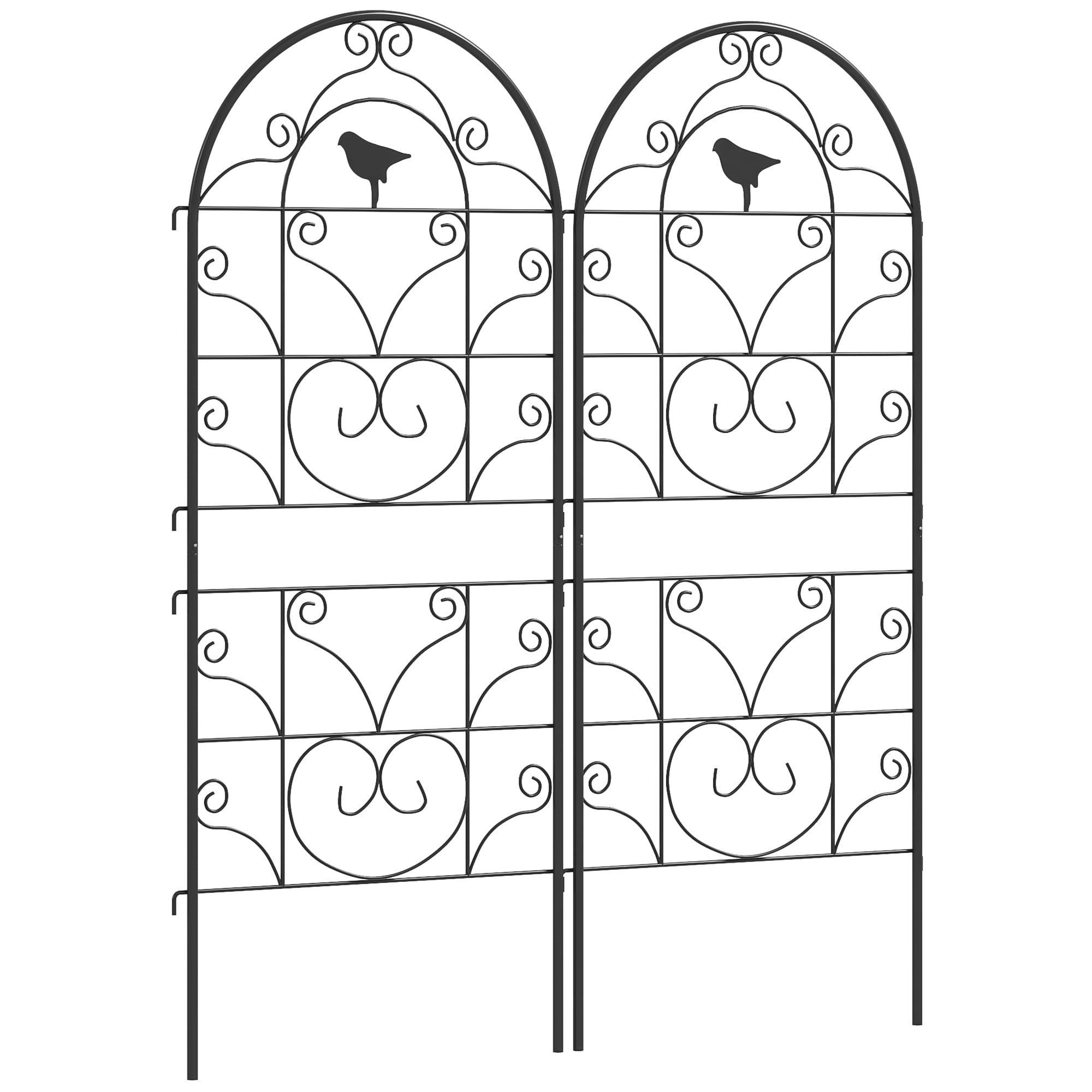 Outsunny Rankgitter Metall 2er Set zum Stecken Rostfrei 50x120 cm Schwarz | Rankhilfe mit Vogeldesign für Kletterpflanzen, Spalier für Zimmerpflanzen, Pflanzenspalier für Tomaten Blumen