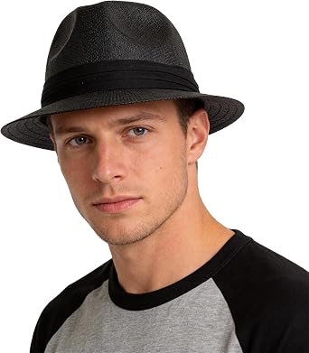 Summer Straw Panama Fedora Sun Hat UV Protection Beach Cuban Trilby Hats for Men and Women