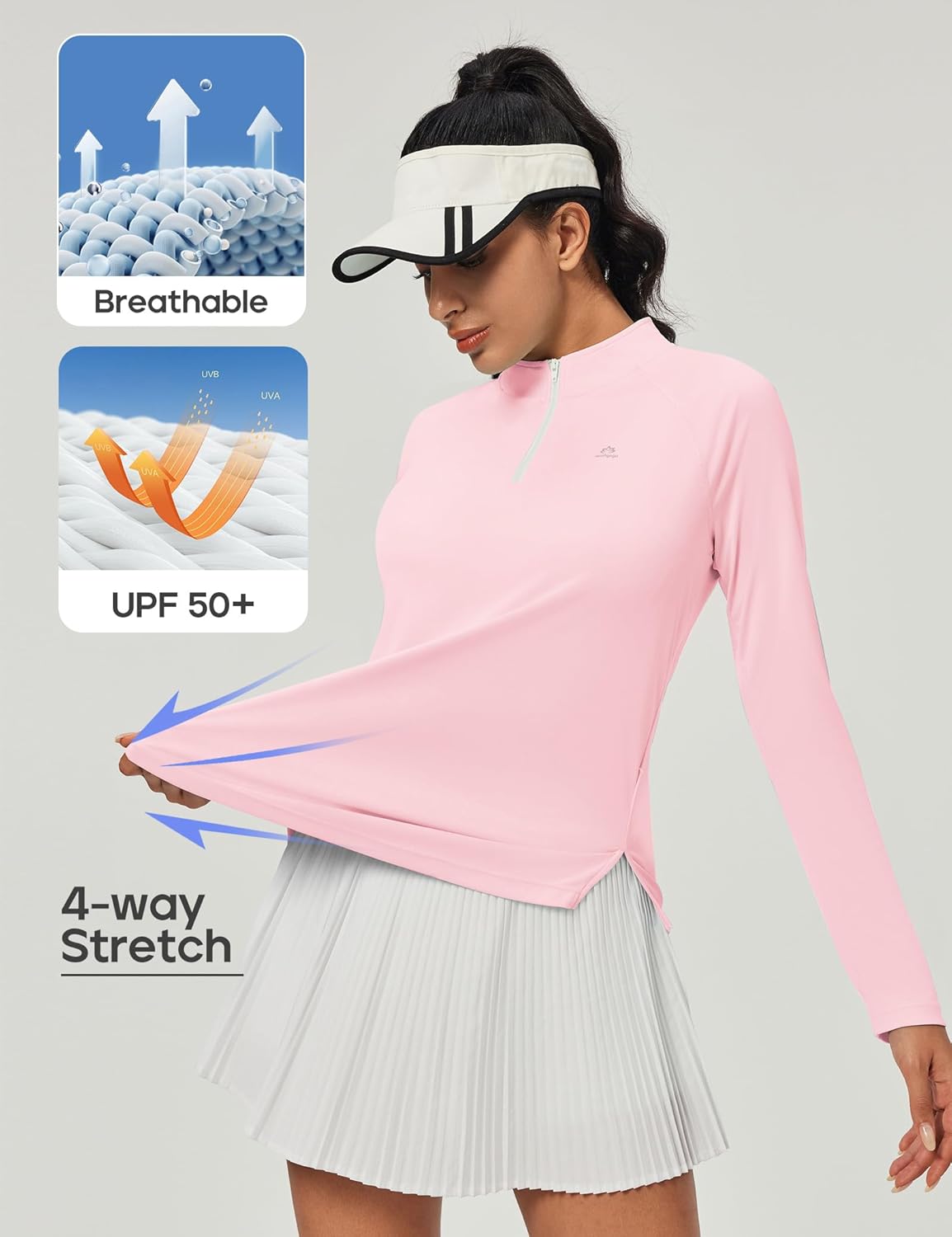 Heathyoga Long Sleeve Workout Tops for Women Golf Shirt UPF 50+ Swim Shirts for Woman UV Sun Protection Quarter Zip Pullover - Image 4