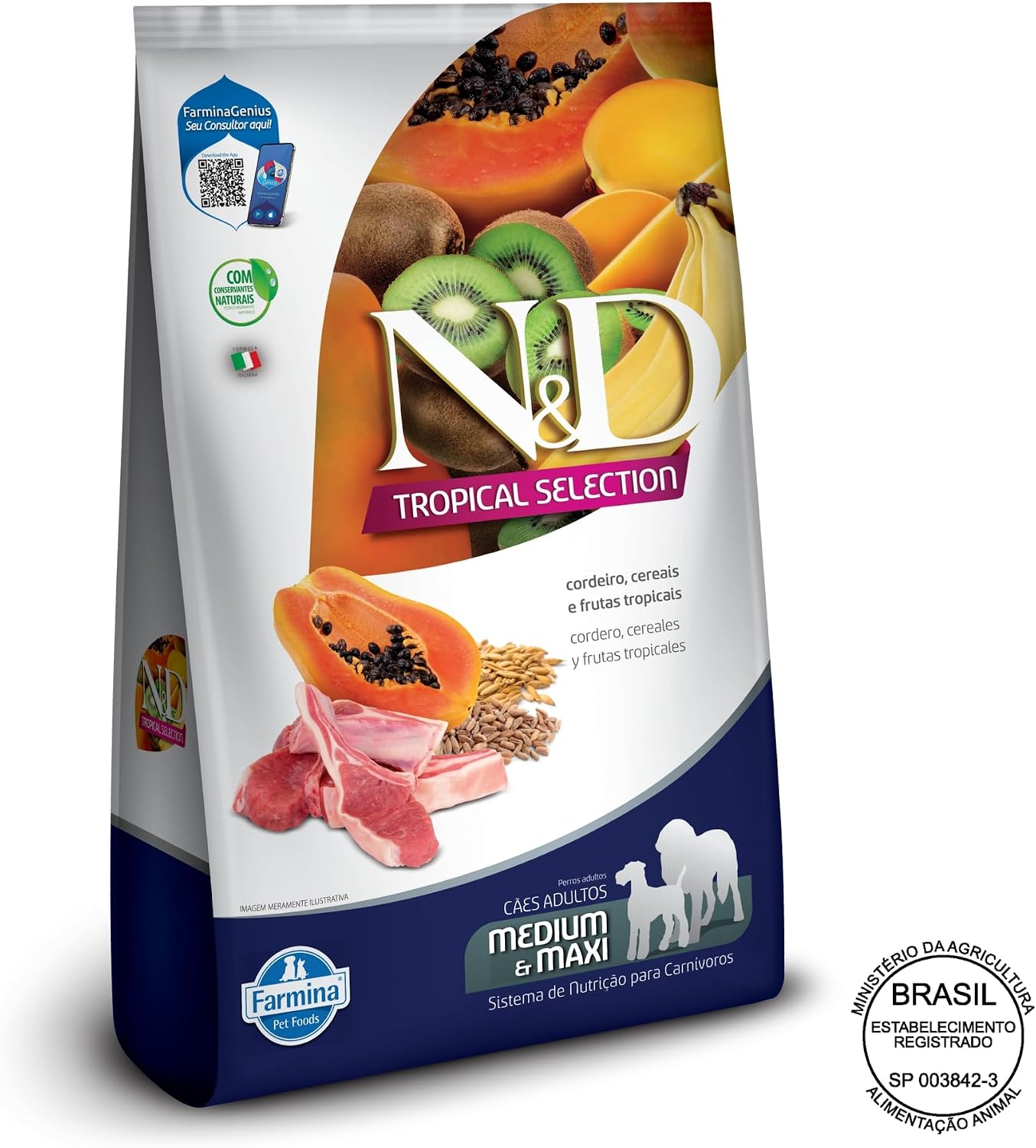 N&D Tropical para Cães Adultos de Raças Médias e Grandes Sabor Cordeiro, Cereais e Frutas Tropicais 12Kg