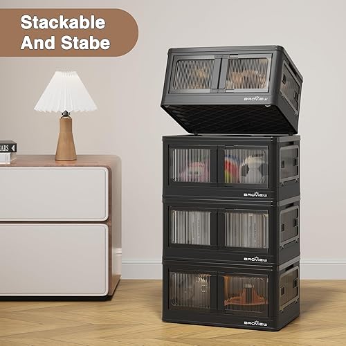 Miniatura 7 de V5S - Organizadores de armario y almacenamiento de 8.2 galones, color negro, paquete de 3 contenedores de almacenamiento de plástico con tapas y