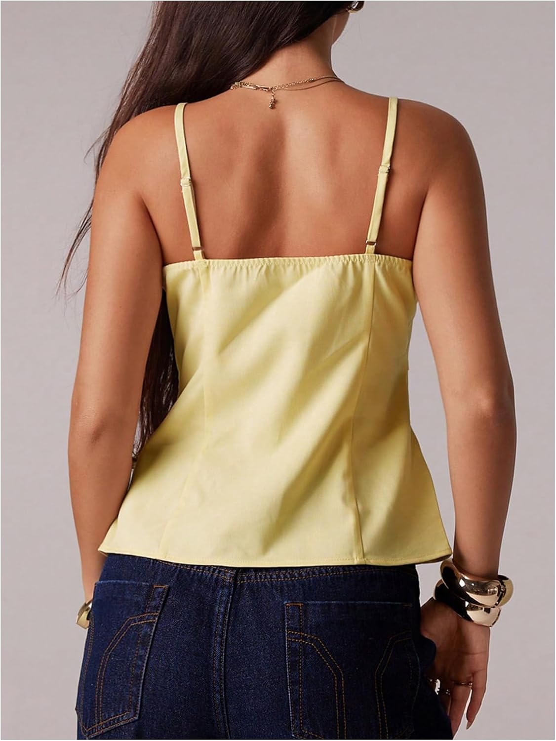 MakeMeChic Women's Cami Top Babydoll Spaghetti Strap Sleeveless Ruffle Going Out Tops - Image 2