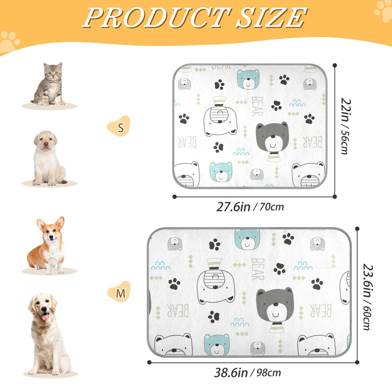 Oyihfvs Seamless Cartoon Bears Head on White Rectangle Ice Silk Dog Pet Pad, Soft Cooling Cat Mat Mattress, Washable Sleeping Pad for Puppy Cat Kennel (Medium) 23 x 38 inch