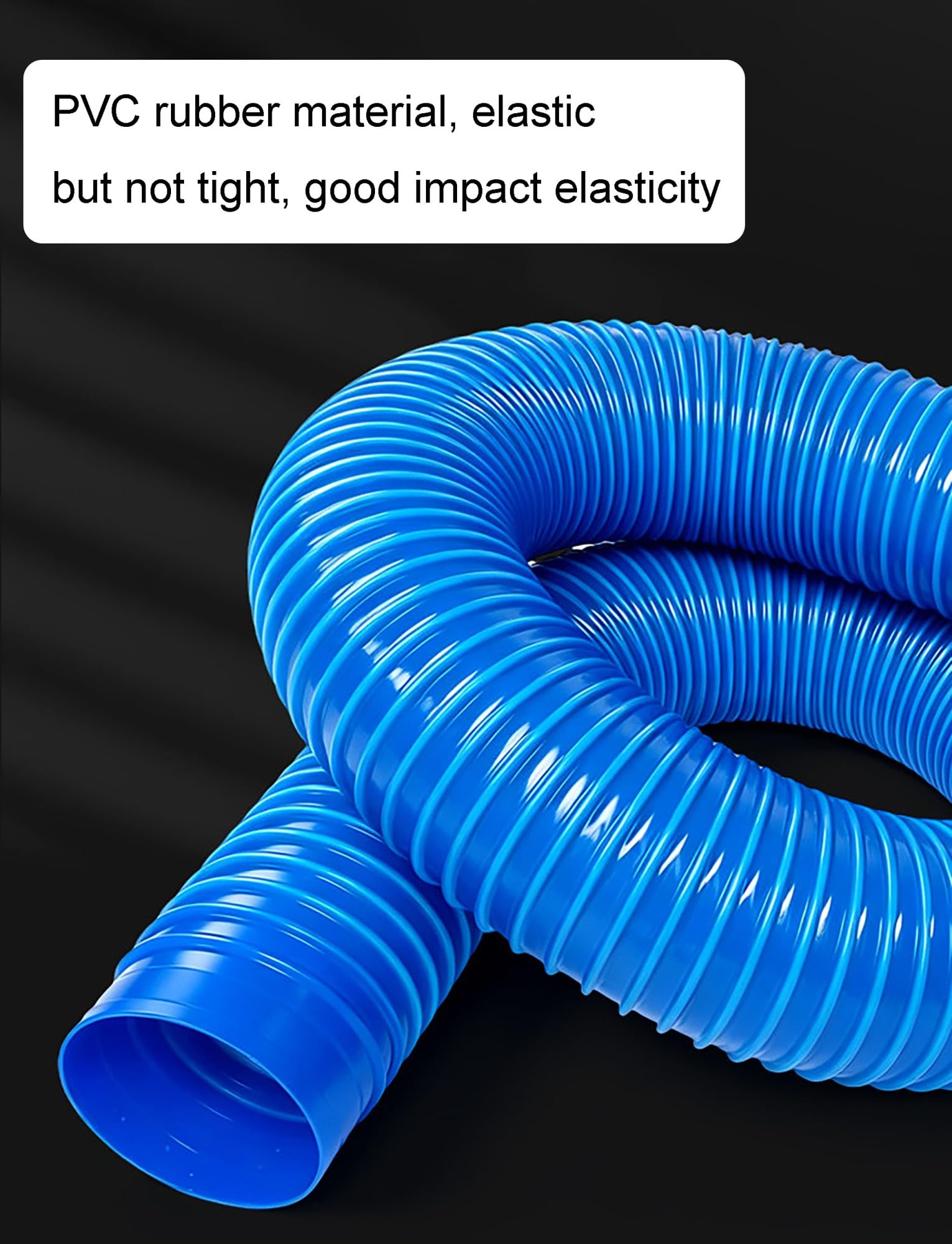 Tubo flex PVC ind. azul, espiral reforzada p/polvo, vent. & drenaje | Manguera PVC Reforzada, -40~80°C, Interior Liso con Acero Revestido, Madera, Drenaje y Residuos(ID 11cm-13.1 ft)