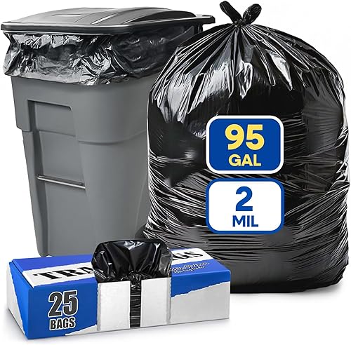 Miniatura 1 de Bolsas de basura de 95-96 galones, extra grandes, resistentes, industriales, duraderas, negras, de 2 mil, se adaptan a los botes de basura