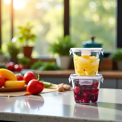 Miniatura 5 de Recipiente cuadrado de vidrio para almacenar alimentos de 4 tazas con tapas, recipiente cuadrado de vidrio para sopa con tapas herméticas, cuencos