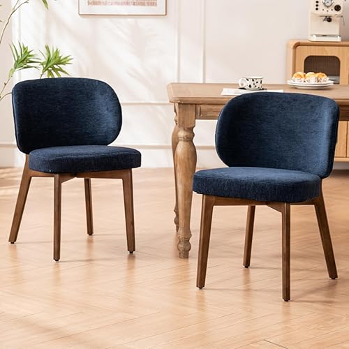Miniatura 9 de YOUNUOKE Silla de comedor tapizada, moderna silla de comedor de tela de chenilla con patas de madera, respaldo ancho y cómodas sillas laterales para