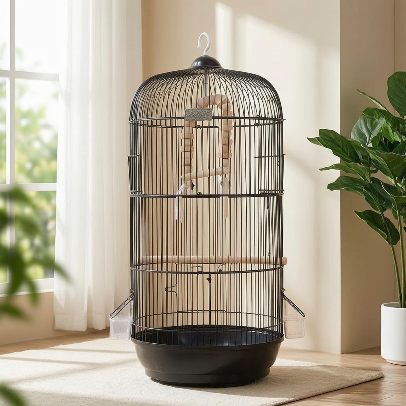 Vogelkäfig mit Spielzeug hoch Vogelkäfig mit Futternäpfen pflegeleicht für Vogelbesitzer, Wellensittiche, Wohnzimmer, Array, Gold, Durchmesser 33CM, Höhe 71CM