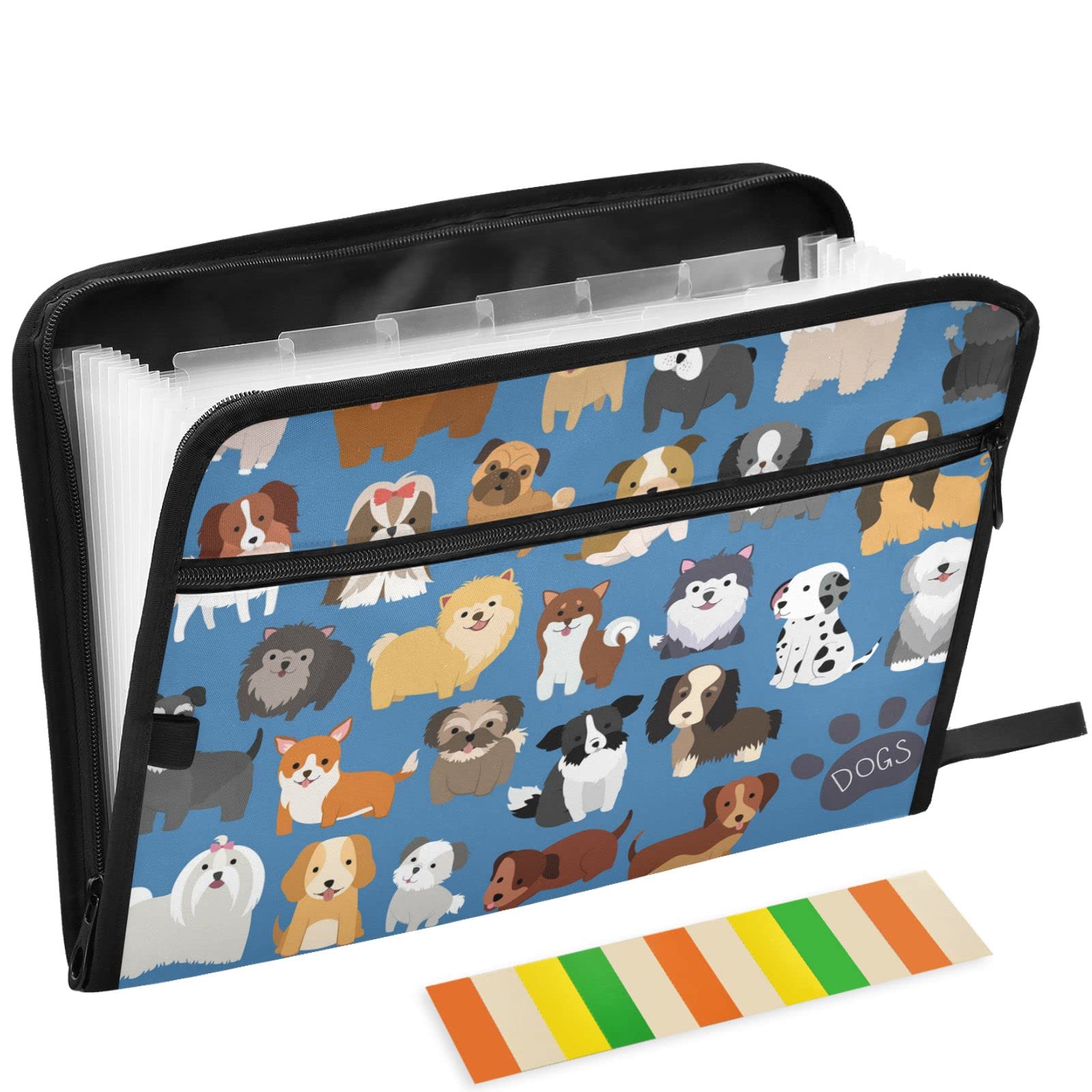 ZZKKO Dachshund Puppy Expandable File Folder - 13 Pockets, Letter Size, Cute Yellow Document Organizer