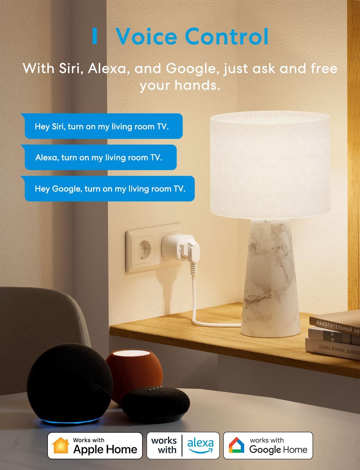 Meross Matter Inteligentne gniazdo zasilające, gniazdo Wi-Fi z licznikiem prądu, obsługa sterowania głosowego, zdalny dostęp, Apple Home, Alexa i Google, 16 A, 2 szt