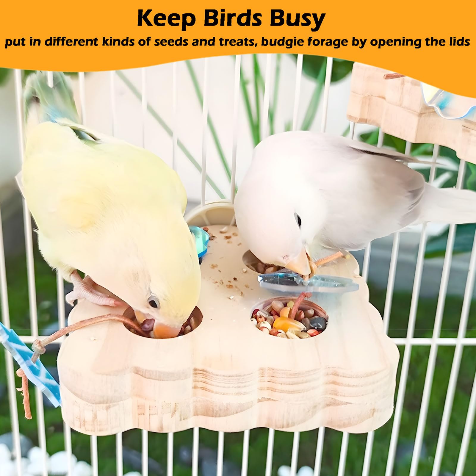 4-Piece Wooden & Stainless Steel Foraging Toy Set - Interactive Bird and Rat Enrichment Puzzles for Parakeets, Conures and Small Rodents - image 4