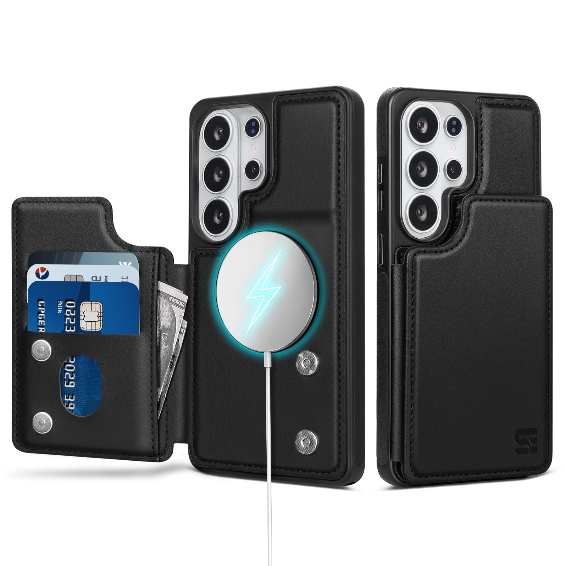 Compatible with Magsafe for Samsung Galaxy S26 Ultra Wallet Case with Card Holder,Women Men Phone Case PU Leather Kickstand Flip Protective Cover Credit Card Slots,Black