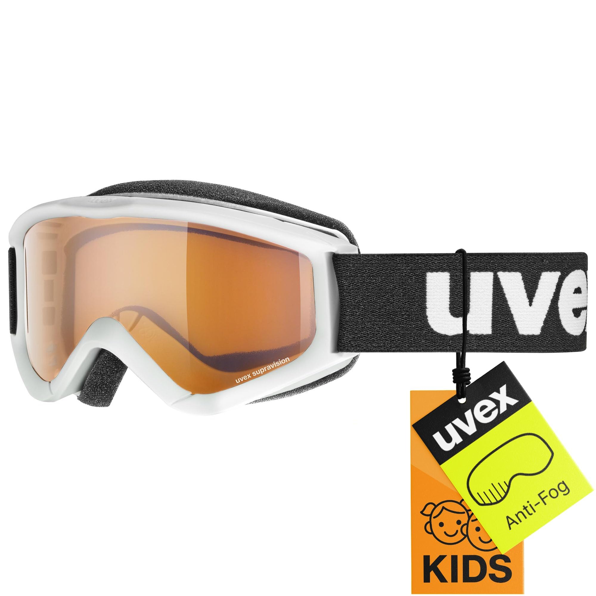 Uvex Speedy Pro - Ski Goggle for Kids - Contrast Enhancing - Extended Field of Vision & Anti-Fog Coating - White/Lasergold - One Size