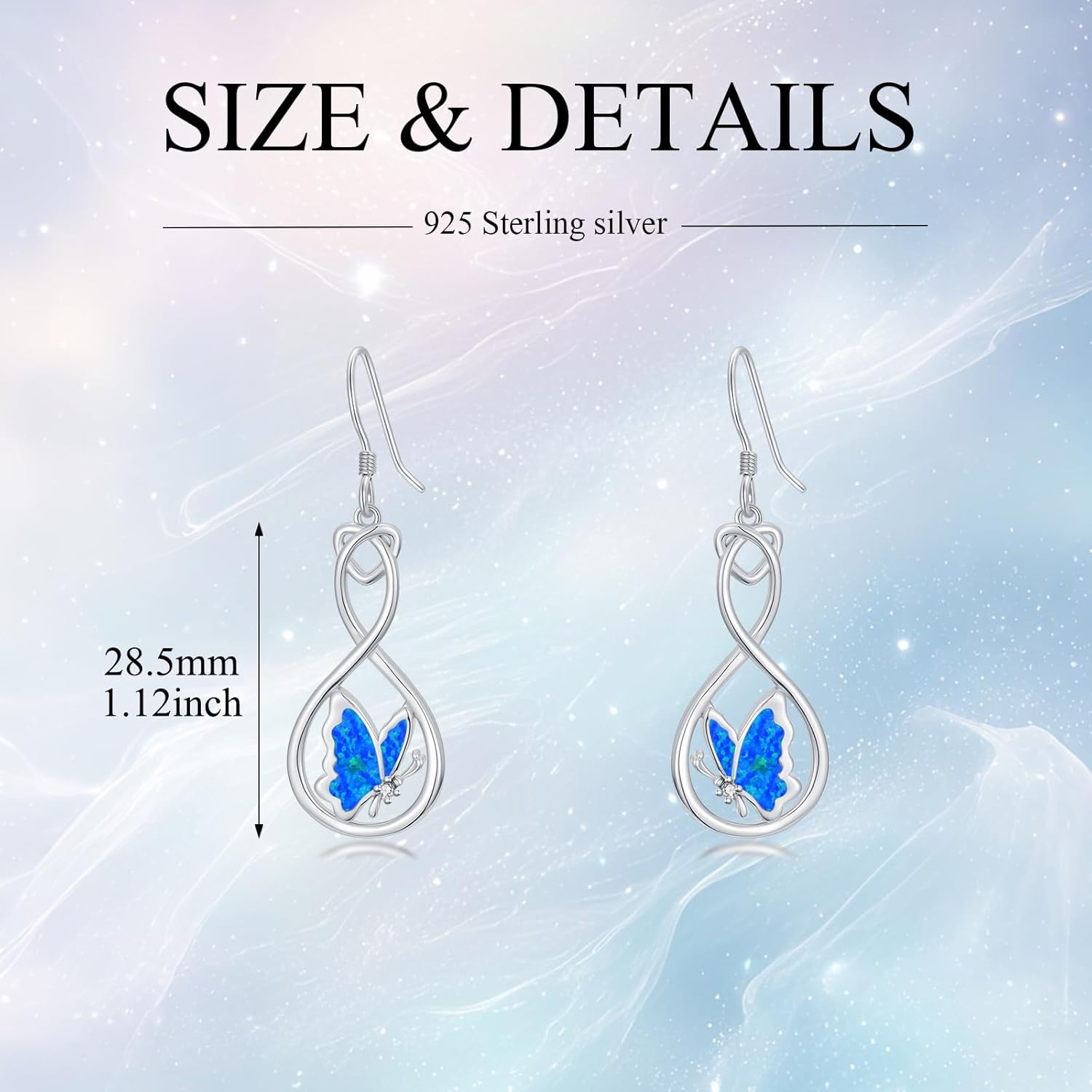 Infinity Butterfly Earrings with Blue Opal for Women 925 Sterling Silver Infinity and Butterfly Dangle Earrings Birthday Jewelry Gifts for Her - Image 5