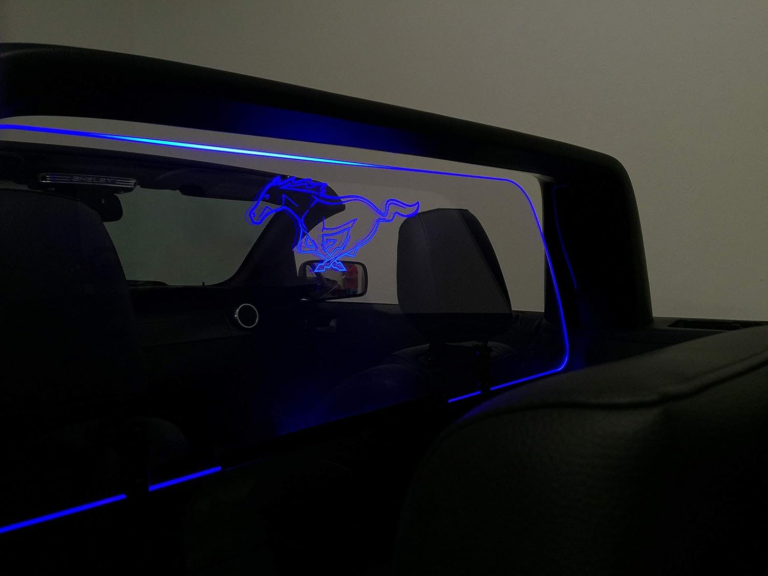 Windrestrictor Wind Deflector for Mustang Convertible 2005-2014, Wind Blocker with Mustang Outlined Pony Logo, Multi-Color LED w Dimmer Remote, Bundle Price…