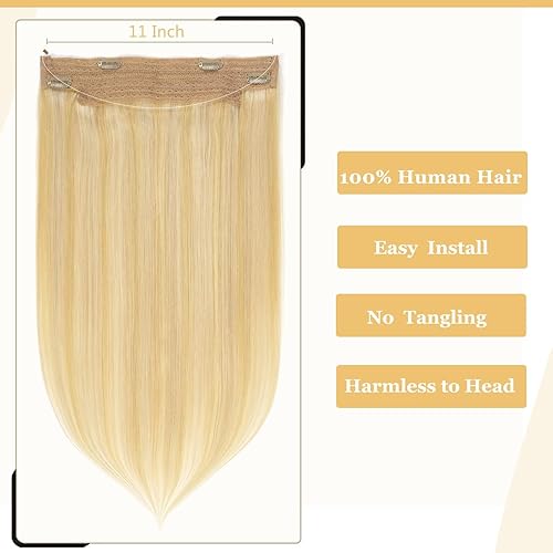 Miniatura 2 de Anrosa Extensiones de cabello con alambre invisible con alambre transparente, 18 rubio ceniza con reflejos 60 rubio blanco de 16 pulgadas,