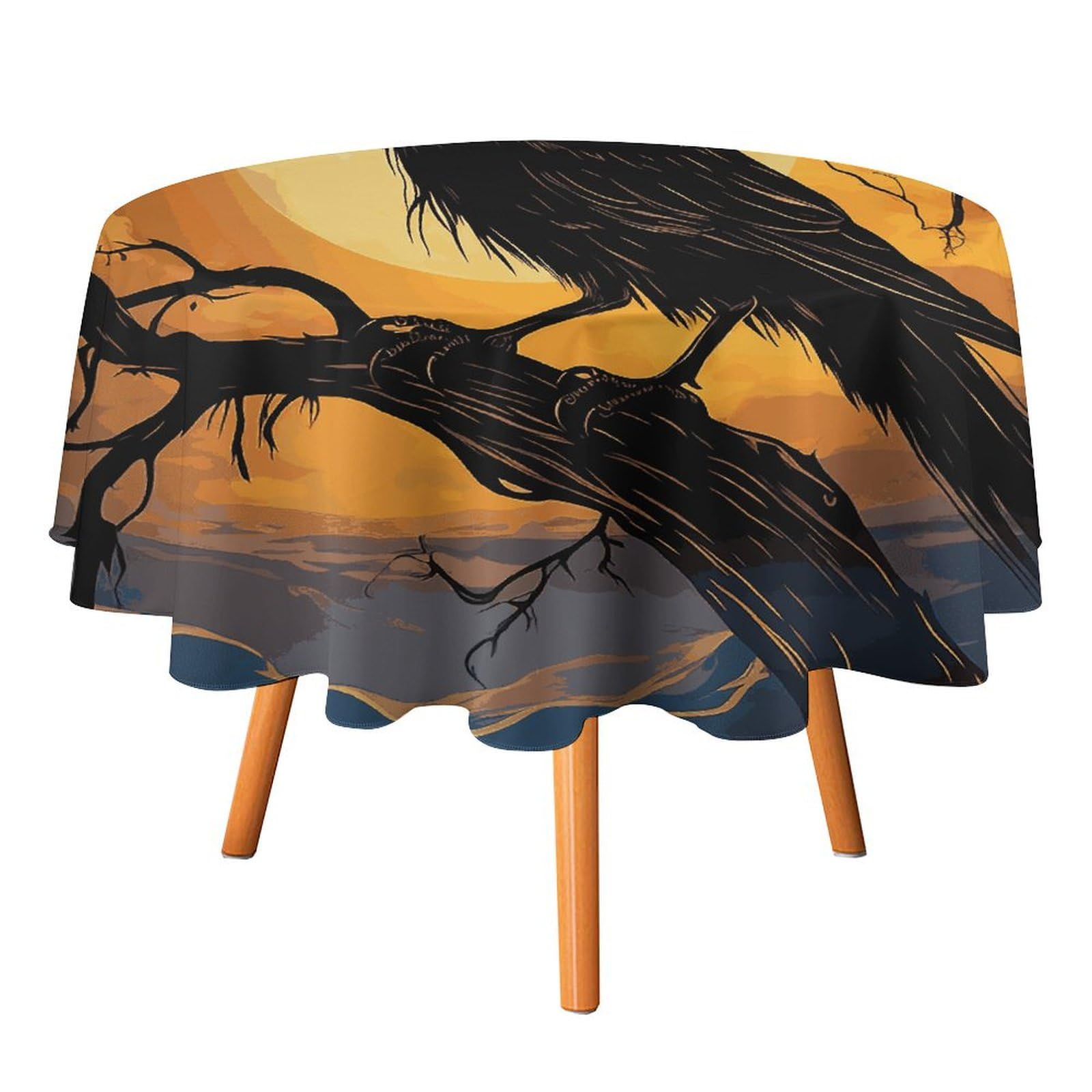 Nappe ronde motif corbeau lavable pour un pique-nique chic en nature