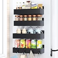 Mystozer Magnetic Spice Rack for Refrigerator - 4 Pack Black Kitchen Organizer, Space-Saving Storage Shelves