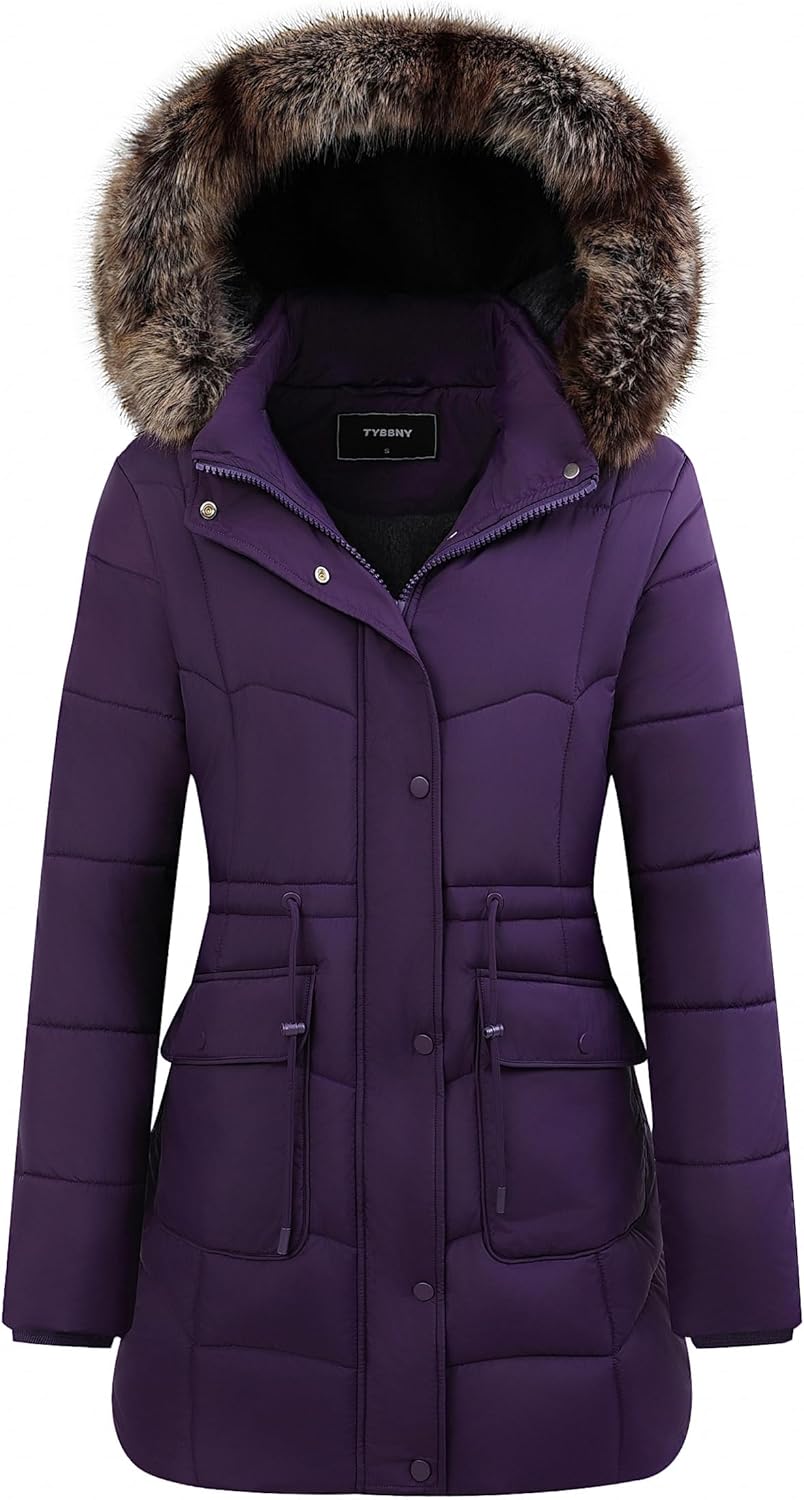 GOLDLADIES Women's Long Winter Puffer Coat Waterproof Jacket Thickened Down Alternative Parka with Detachable Hood