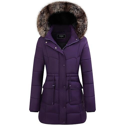 GOLDLADIES Women's Long Winter Puffer Coat Waterproof Jacket Thickened Down Alternative Parka with Detachable Hood