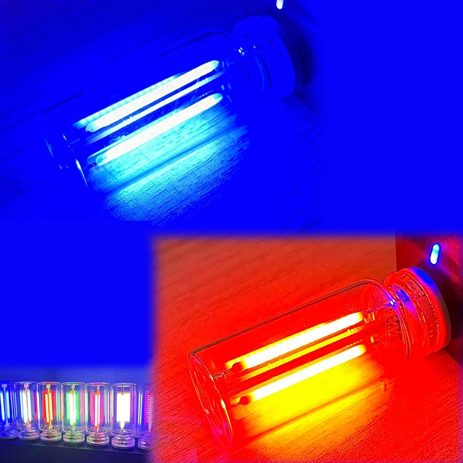 Retro Car Lamp, Touch Adjustment Led Mini Light Bulb, 5V USB Adjustable Brightness Level, Non-Glaring Light for Driving Safety, Provides Ambient Lighting for a Nostalgic, Retro Vibe (Blue + Red)