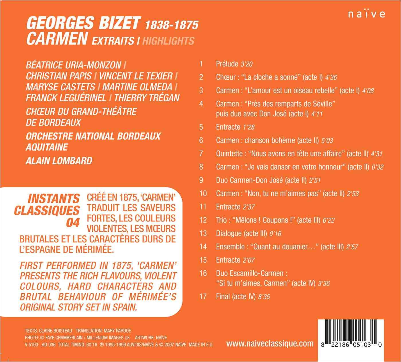 Carmen (Excerpts) [Audio CD] Beatrice Uria-Monzon; Alain Lombard; Orchestra National De Bordeaux Aq; Bizet Georges and Alain Lombard