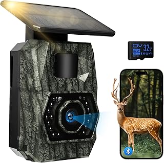 Camara Caza Fototrampeo, Cámara de Caza con Envio al Movil APP WiFi Camara Caza Vision Nocturna 48MP Solar Cámara Fototrampeo con Batería de 5200 mAh, 0.1s Velocidad de Disparo Caza Impermeable IP66