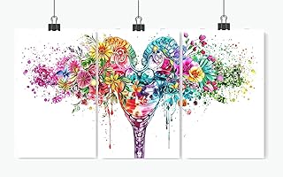 LANZHENZHENART 3pcs Uterus Anatomy Flowers Wall Art Floral Female Reproductive System Canvas Painting Prints for Home Dining Room Living Room Wall Decor Poster Artwo(12" x 18" x 3 Panels Unframed)