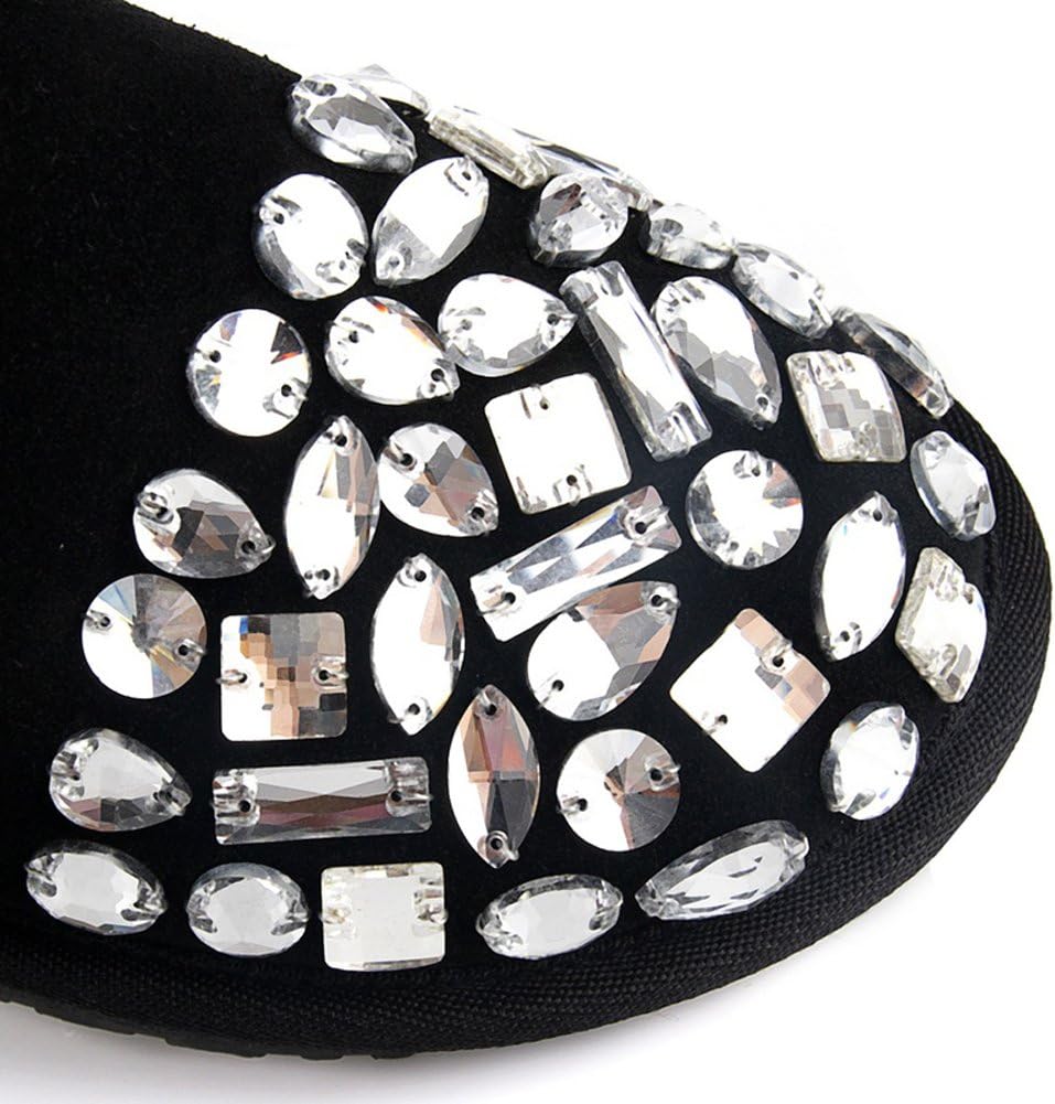 APHNUS Womens Wool Rhinestone Short Winter Snow Boots