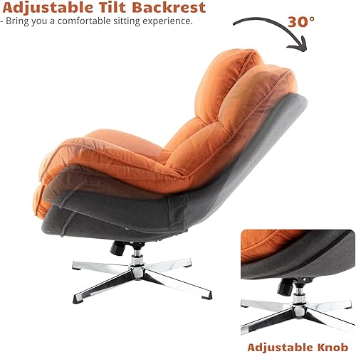 Miniatura 6 de HEAH-YO Silla giratoria decorativa, moderna silla de sala de estar con respaldo, silla de lectura tapizada de lino sin brazos para dormitorio,