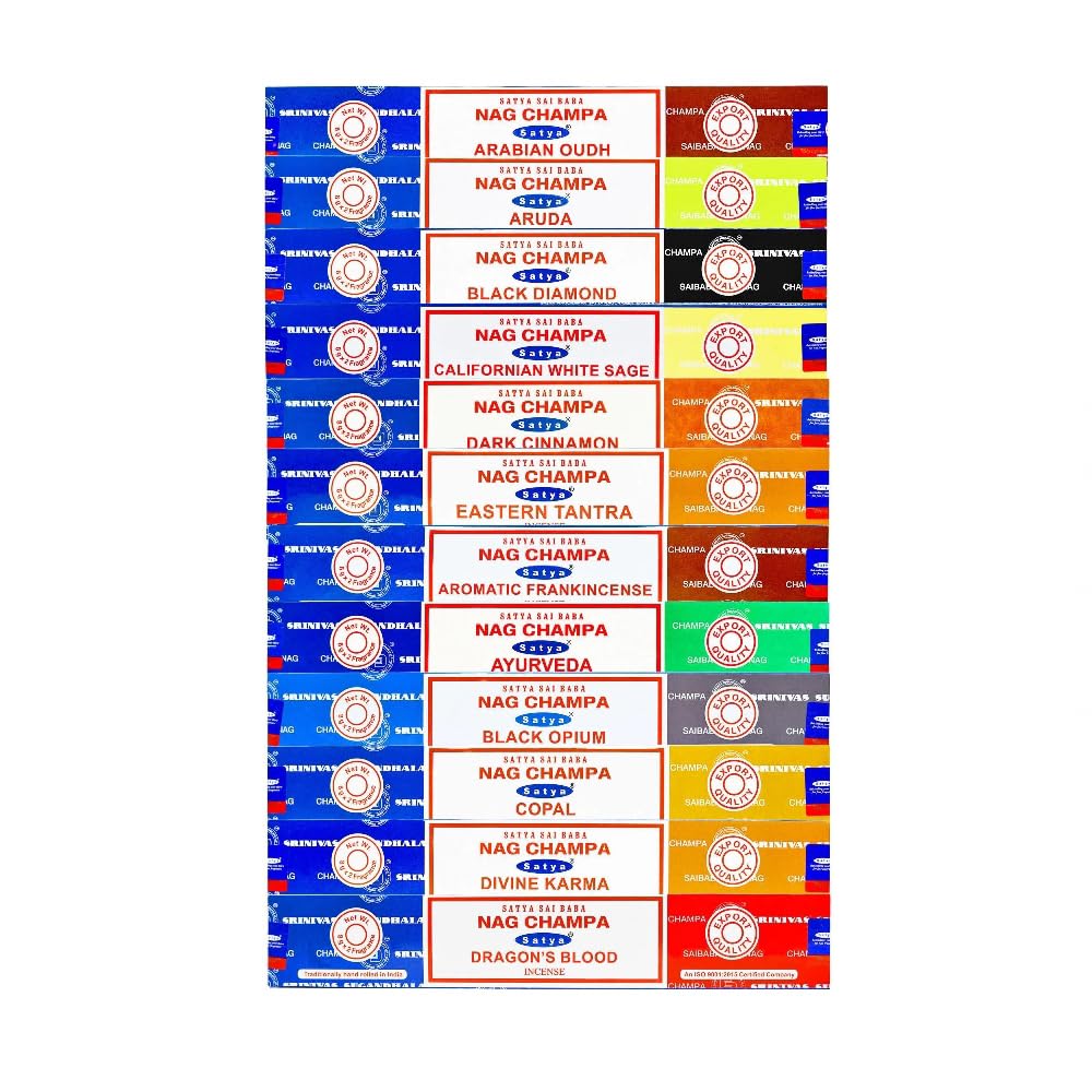 Nag Champa Satya Sai Baba Combo Pack - Incense Sticks - Vastu - 1 Pack (12 Sticks) (Nag Champa/Palo Santo)