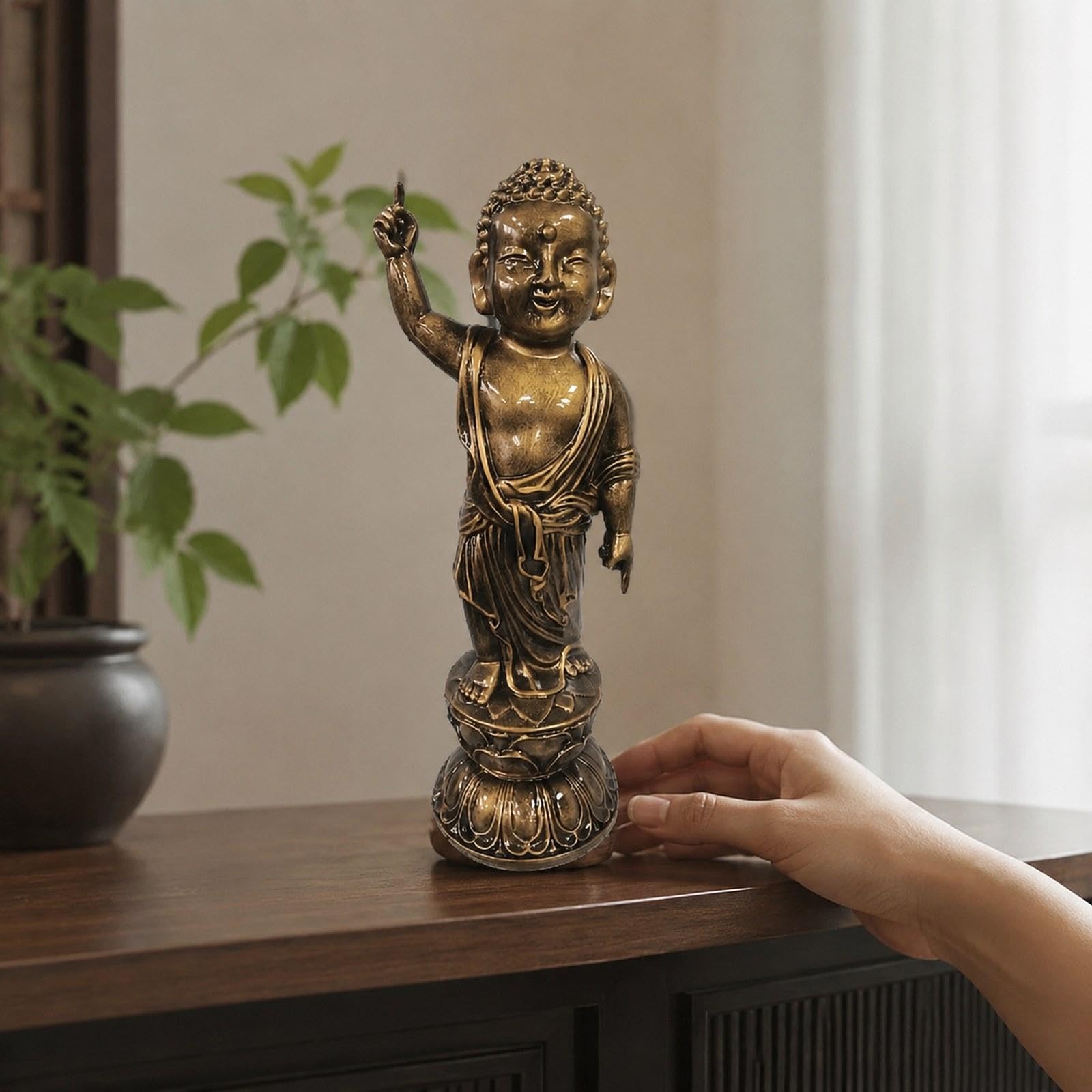 Sharplace Estatua Buda, Figura Resina, Escultura Buda, Adorno Escritorio para estantería u Oficina, 48x16cm